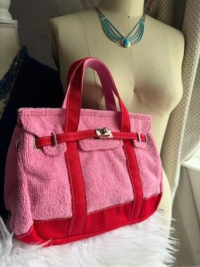 SUNWIN | Madaket Bubble Gum/Lobster Red Terry and Cotton Small Tote Handbag